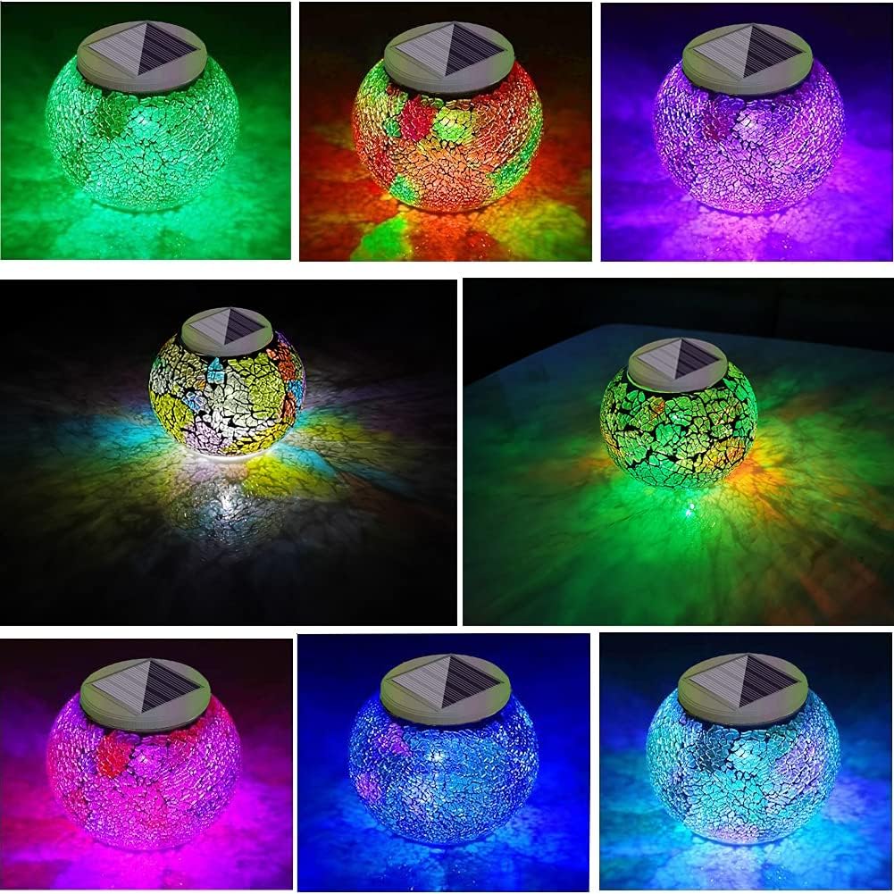 Aukora Color Changing Solar Powered Glass Ball Garden Lights, Solar Lantern Outdoor Table Lights Waterproof Led Night Light for Garden Patio Party Yard Indoor Decora Ideal Gift(Multi-Colored Glass)